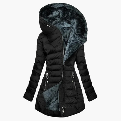 Manteau d'Hiver Élégant Femme Style Long avec Capuche Doublée Chaude