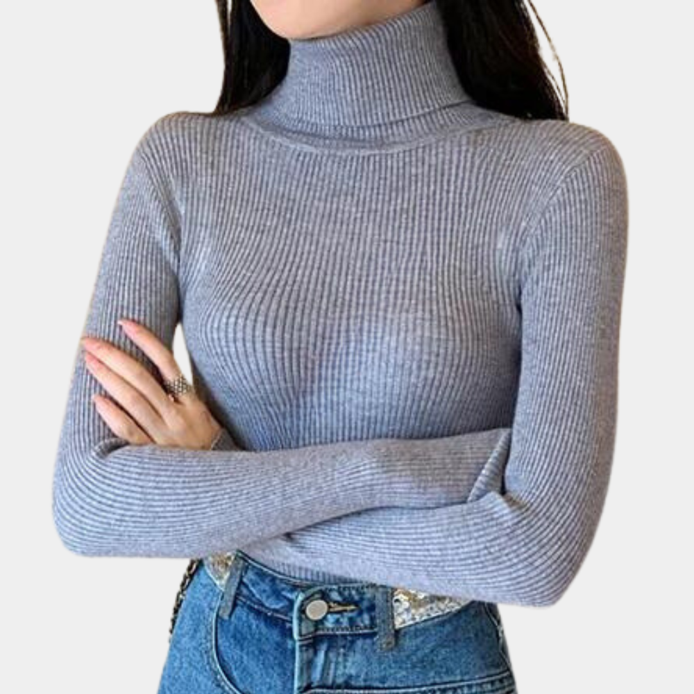 Pull Femme Col Roulé Côtelé Style Classique pour Tenues Élégantes et Quotidiennes