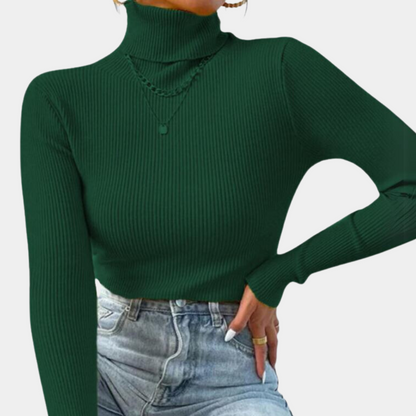 Pull Femme Col Roulé Côtelé Style Classique pour Tenues Élégantes et Quotidiennes