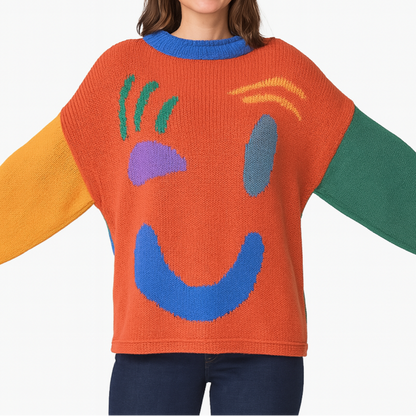 Pull en maille détente style artistique pour femme – Look décontracté et original