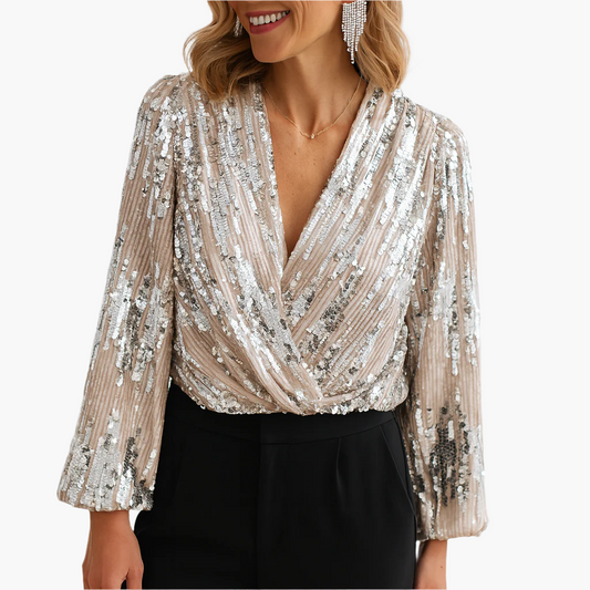 Blouse Femme Élégante à Sequins Style Vintage pour Soirée et Événement