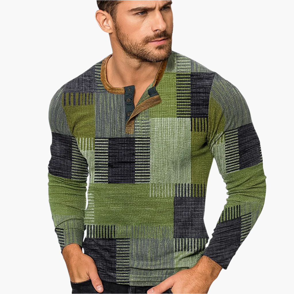 Pull Henley Homme Style Patchwork Moderne pour Automne et Hiver