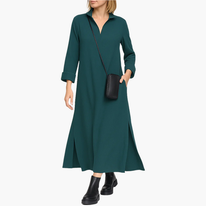 Robe longue ample décontractée chic pour femme – Style urbain polyvalent, manches longues, col en V, poches pratiques