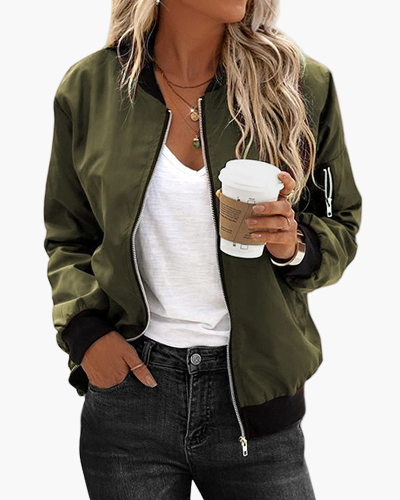 Veste Bomber Classique Décontractée pour Femme – Style Urbain et Polyvalent