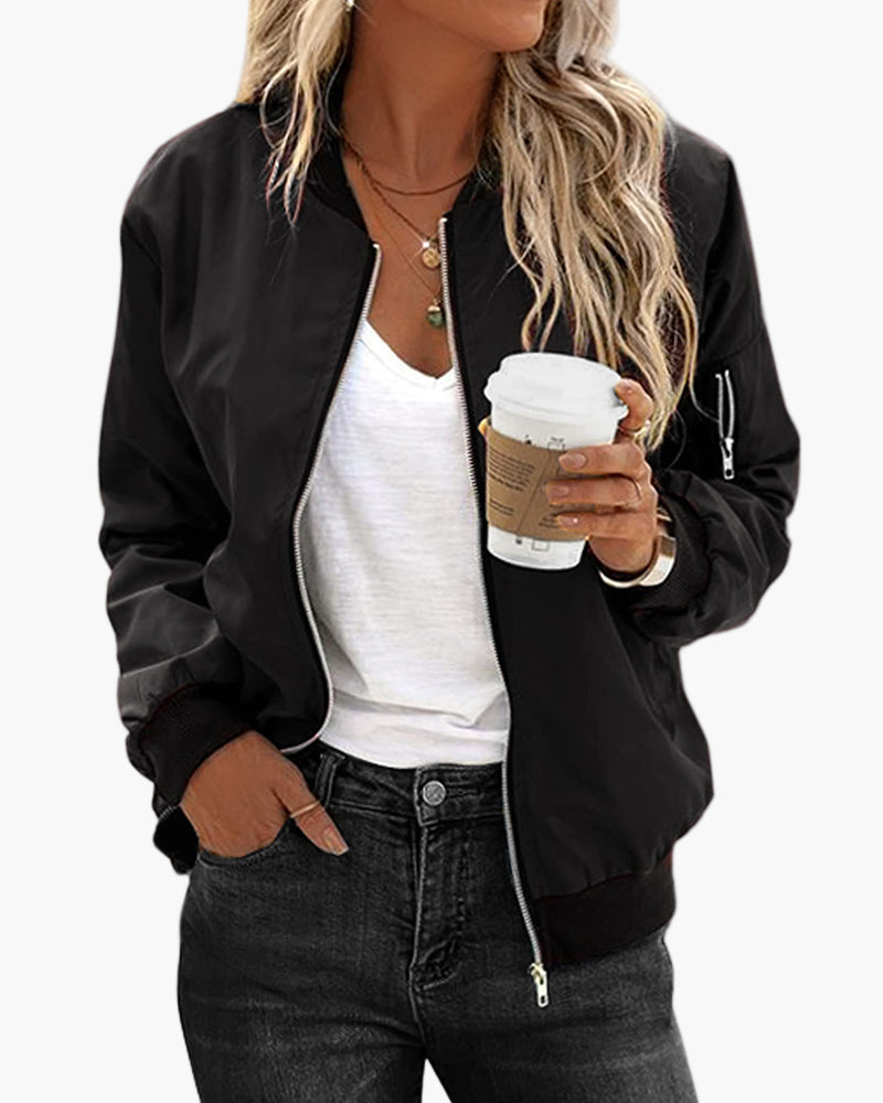 Veste Bomber Classique Décontractée pour Femme – Style Urbain et Polyvalent