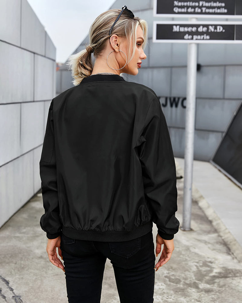 Veste Bomber Classique Décontractée pour Femme – Style Urbain et Polyvalent