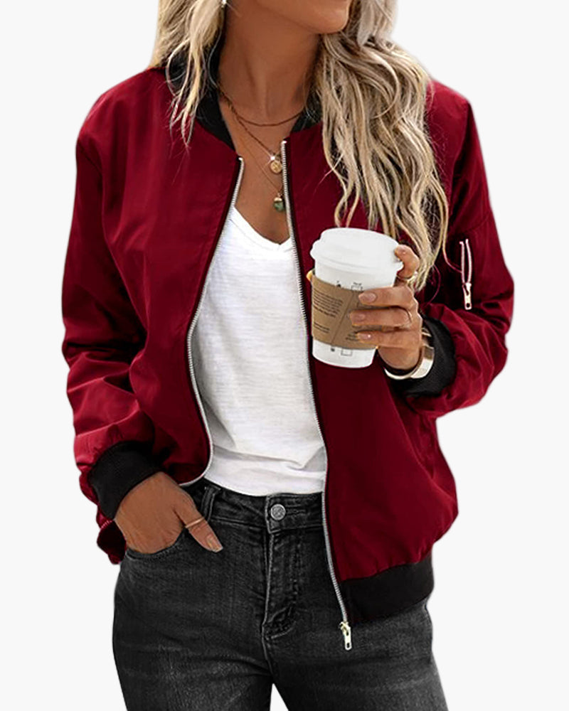 Veste Bomber Classique Décontractée pour Femme – Style Urbain et Polyvalent