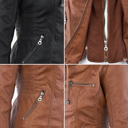 Gisèle - Veste en Cuir avec Capuche