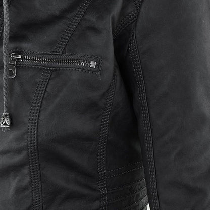 Gisèle - Veste en Cuir avec Capuche