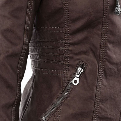 Gisèle - Veste en Cuir avec Capuche