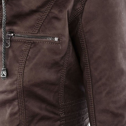 Gisèle - Veste en Cuir avec Capuche