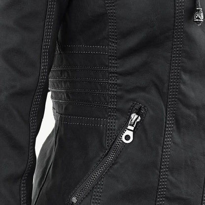 Gisèle - Veste en Cuir avec Capuche