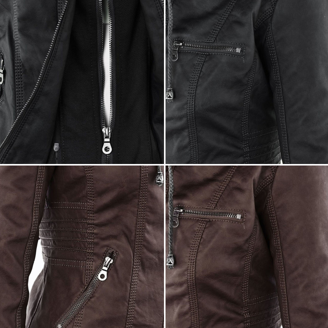 Gisèle - Veste en Cuir avec Capuche
