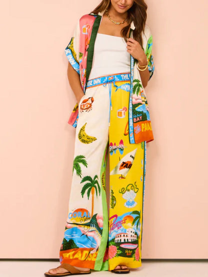Sanne™ - Ensemble Deux Pièces avec Motif d'Eté en Couleurs Contrastantes