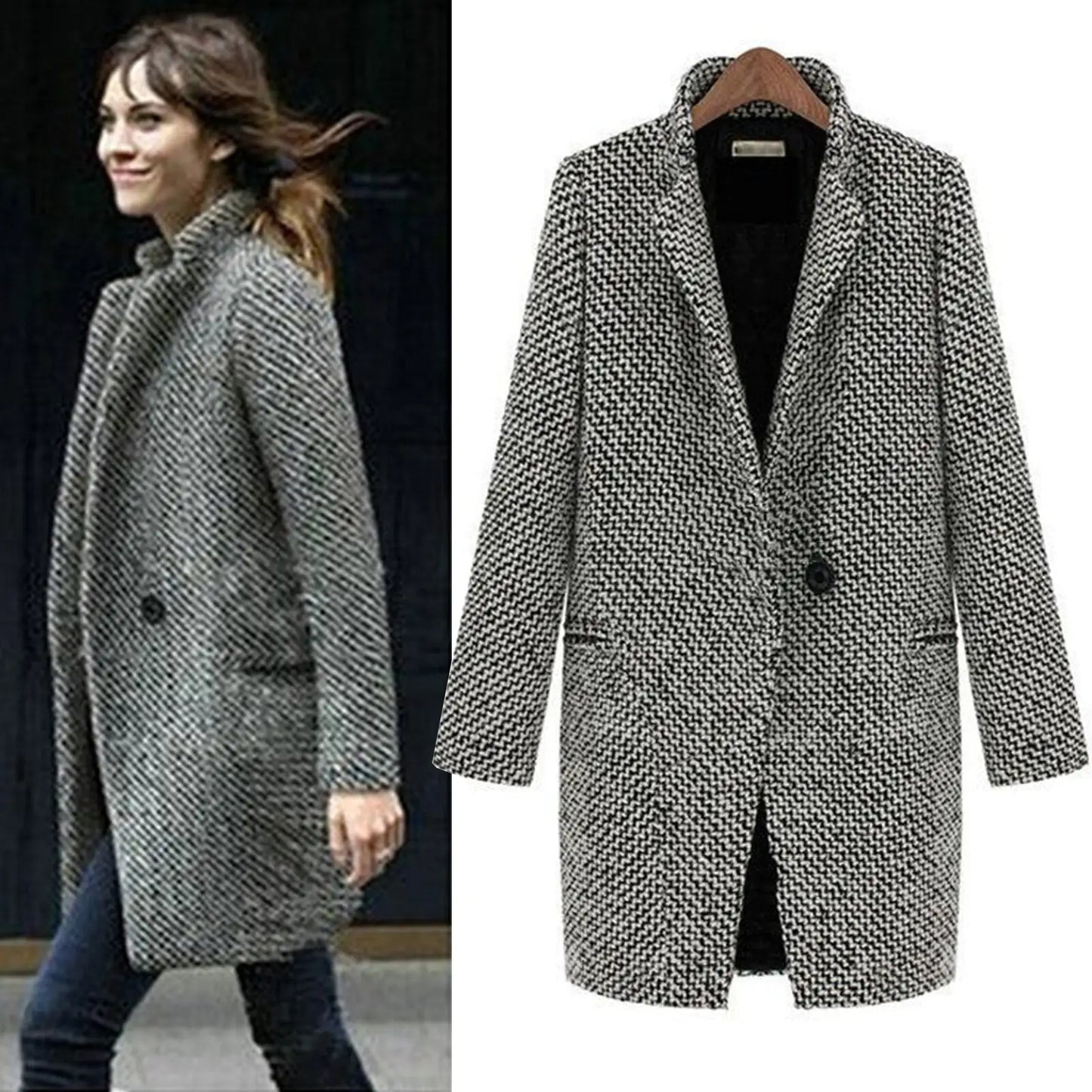 Manteau long femme style élégant décontracté pour l'hiver et l'automne