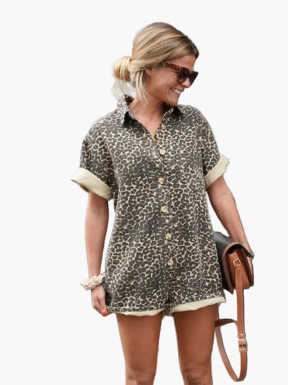 Women's One-Piece Short Jumpsuit Leopard Casual Style Summer Urban and Holidays