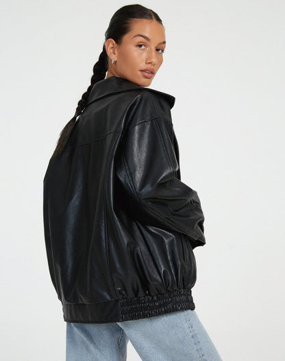 Veste en cuir synthétique oversize pour femme, style décontracté et tendance