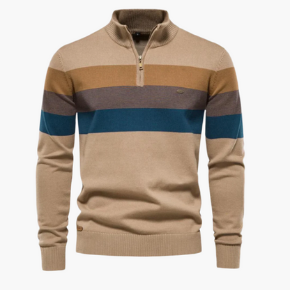 Pull à fermeture éclair quart pour homme – Style rayé chic et polyvalence quotidienne