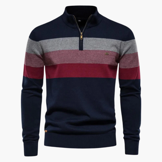 Pull à fermeture éclair quart pour homme – Style rayé chic et polyvalence quotidienne