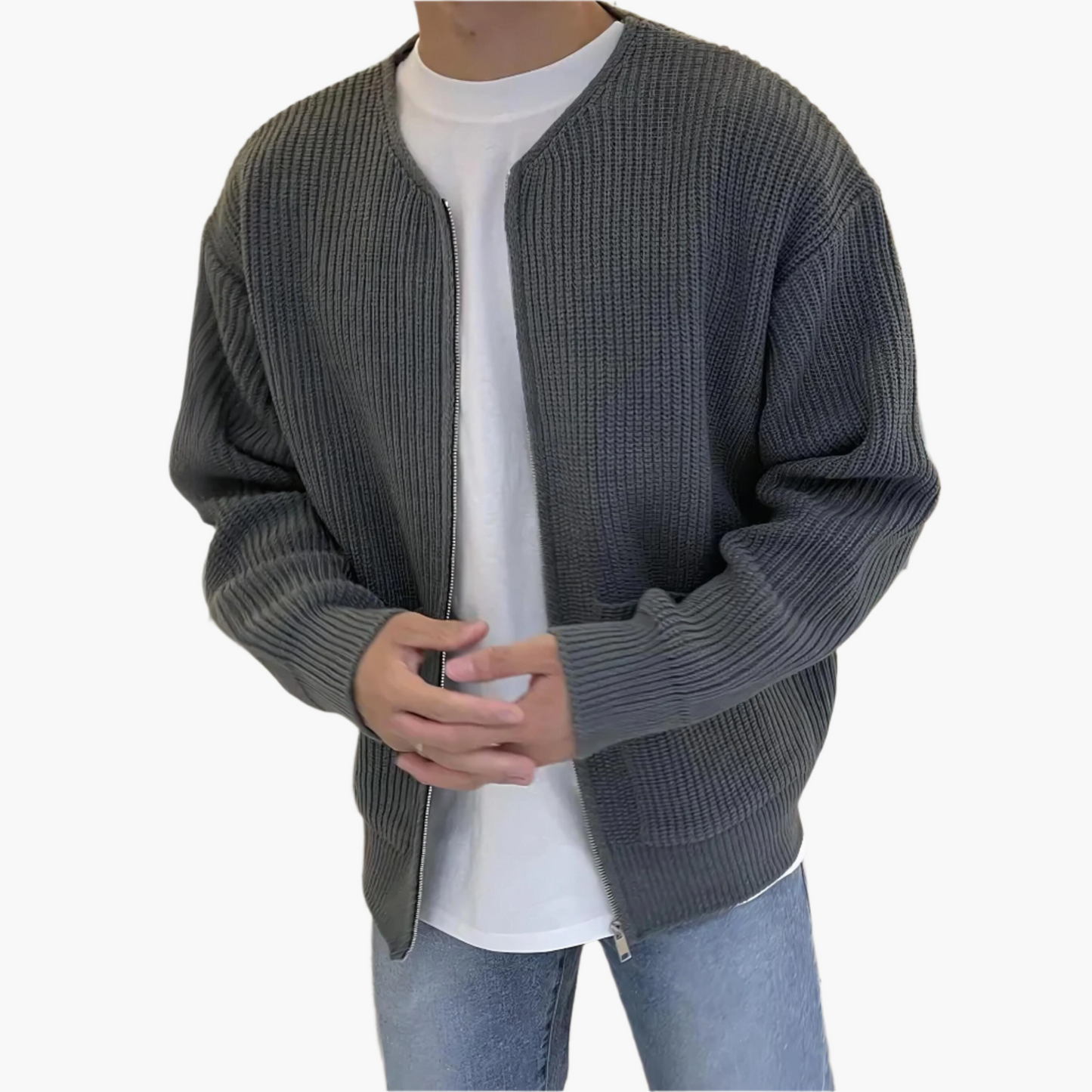 Cardigan homme style décontracté avec fermeture zippée et poches pour usage quotidien