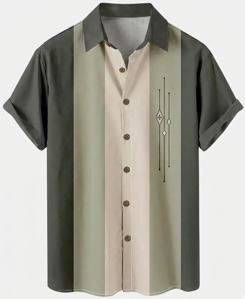 Chemise décontractée homme style bowling à rayures verticales manches courtes