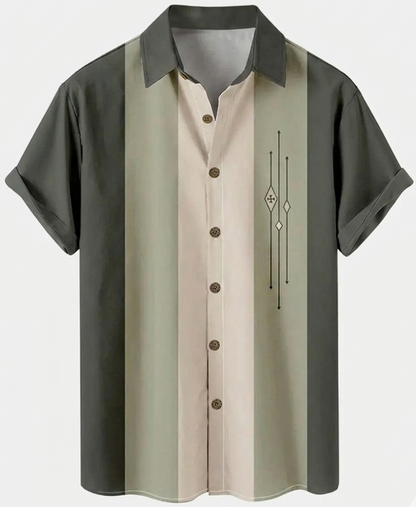 Chemise décontractée homme style bowling à rayures verticales manches courtes