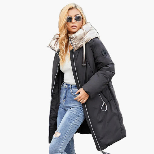 Manteau d'hiver femme style urbain chic avec col large – Idéal pour temps froid