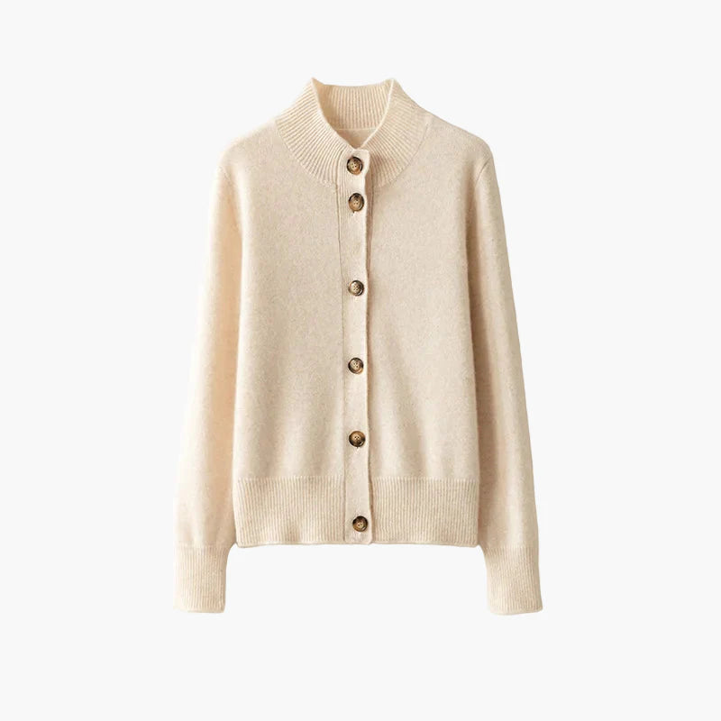 Cardigan femme élégant à col montant et boutons tendance pour un look décontracté chic