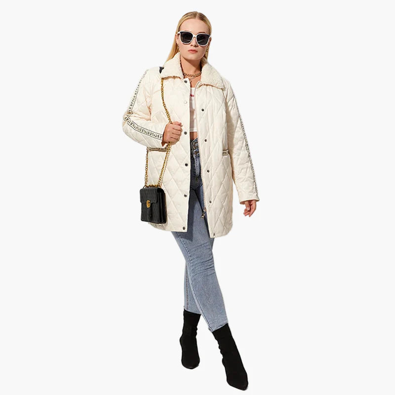 Manteau matelassé style décontracté pour femme avec col effet fourrure et détails tendance