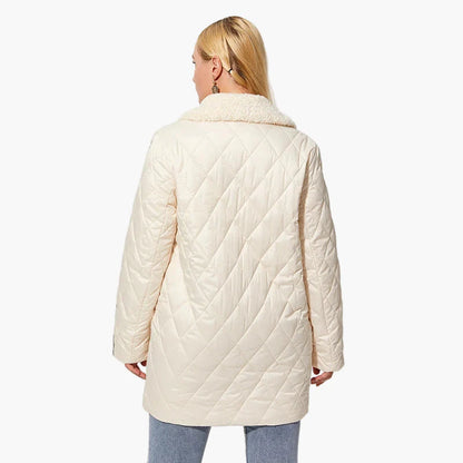 Manteau matelassé style décontracté pour femme avec col effet fourrure et détails tendance