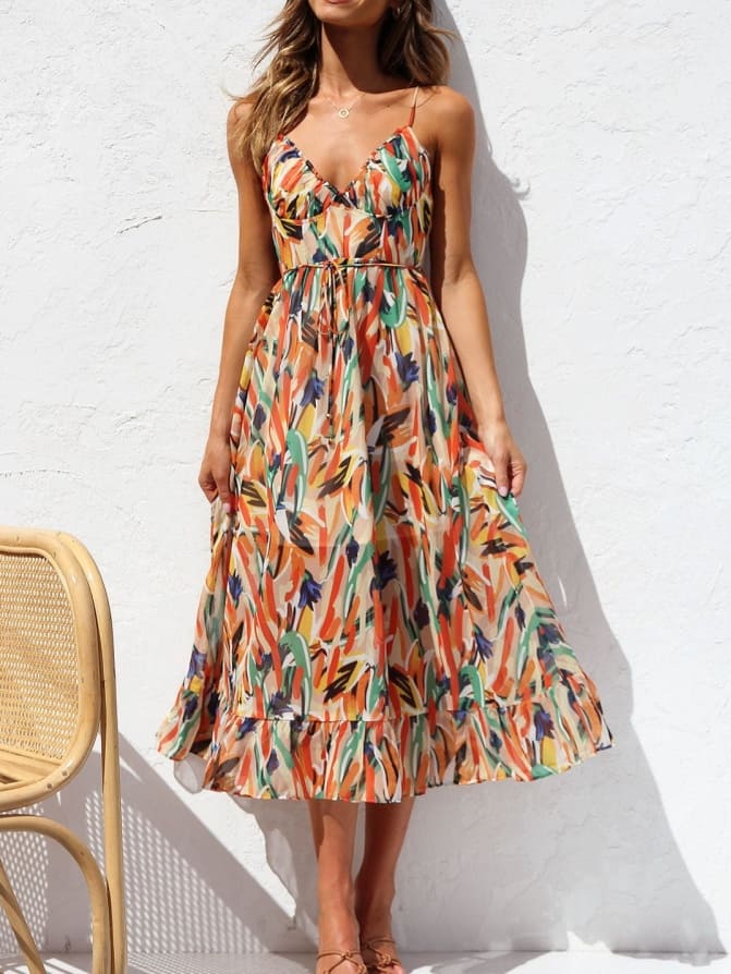 Margaret – Robe Midi à Volants Floraux pour Femme