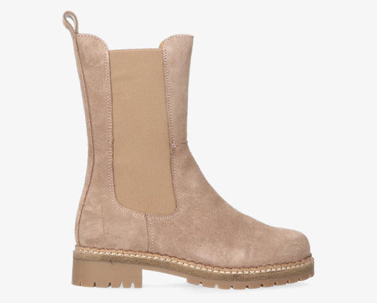 Anne – Bottes Hautes Chelsea en Daim Taupe avec Semelle Naturelle