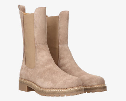 Anne – Bottes Hautes Chelsea en Daim Taupe avec Semelle Naturelle