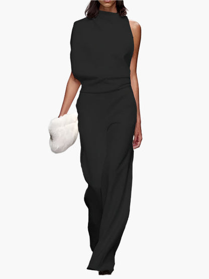 Combinaison élégante sans manches pour femme, style ample, idéale pour bureau ou soirée