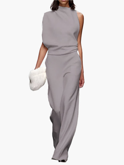 Combinaison élégante sans manches pour femme, style ample, idéale pour bureau ou soirée