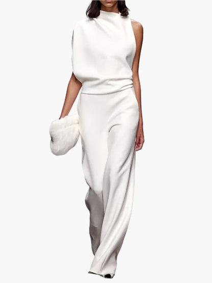 Combinaison élégante sans manches pour femme, style ample, idéale pour bureau ou soirée