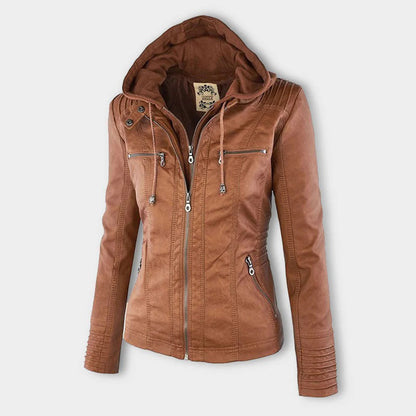 Gisèle - Veste en Cuir avec Capuche