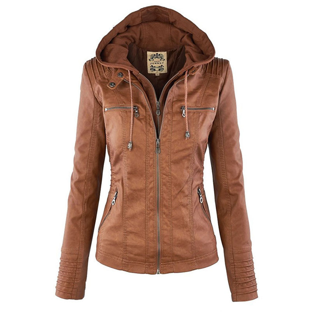 Gisèle - Veste en Cuir avec Capuche