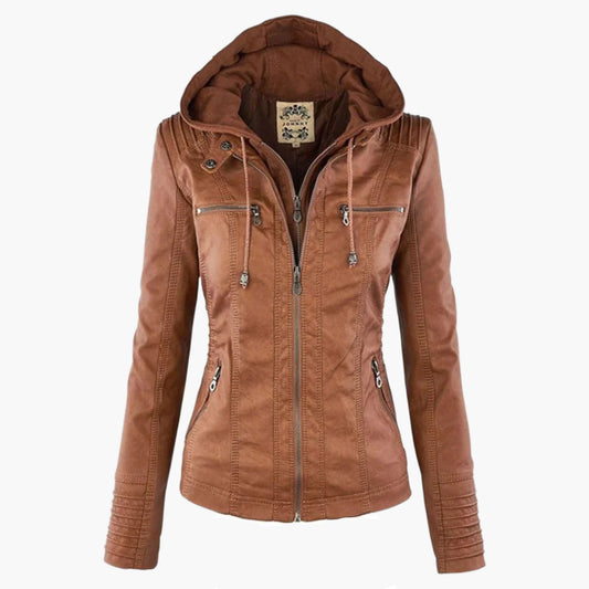 Veste mi-saison à capuche pour femme style motard urbaine élégante