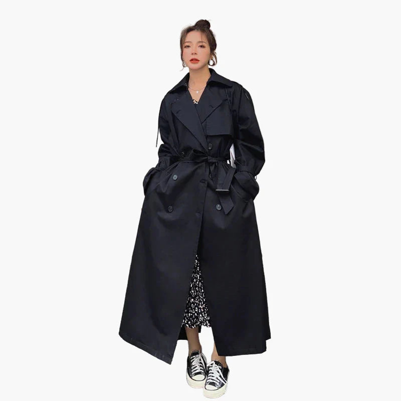 Trench-coat long oversize pour femme – Style classique double boutonnage – Élégant pour toutes occasions