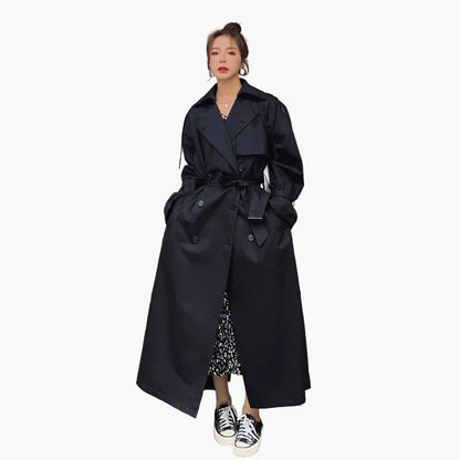 Trench-coat long oversize pour femme – Style classique double boutonnage – Élégant pour toutes occasions