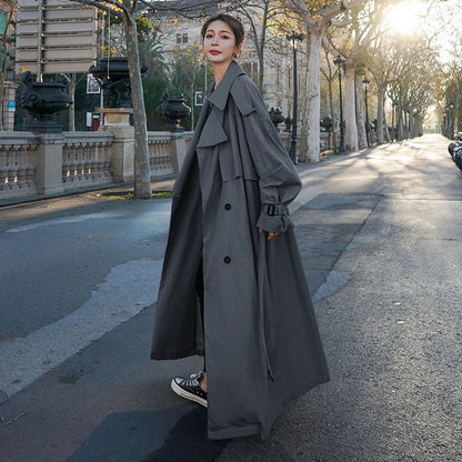 Trench-coat long oversize pour femme – Style classique double boutonnage – Élégant pour toutes occasions