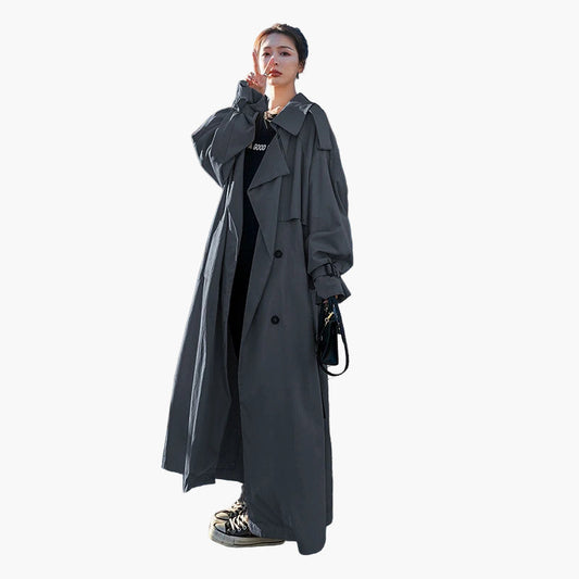 Trench-coat long oversize pour femme – Style classique double boutonnage – Élégant pour toutes occasions
