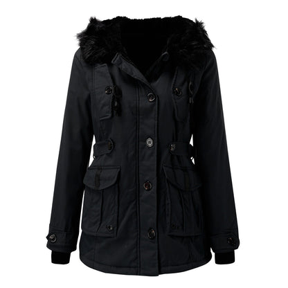Parka d’hiver élégant pour femme – Style urbain chaud avec capuche en fausse fourrure