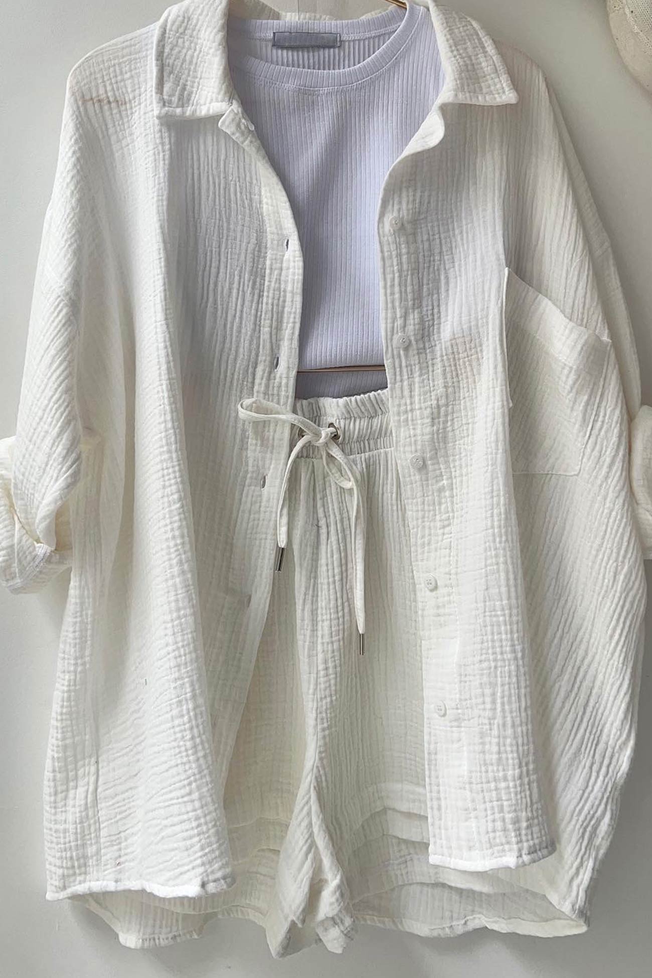 Ensemble Short et Chemise à Manches Longues de Couleur Unie