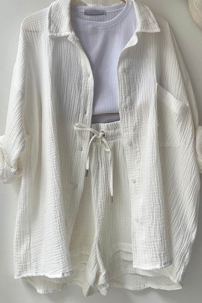 Ensemble Short et Chemise à Manches Longues de Couleur Unie