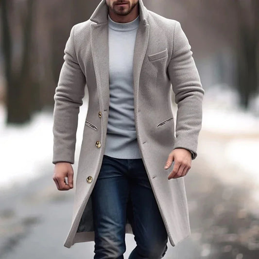 Manteau en Laine Trench-Coat Mi-Long pour Hommes