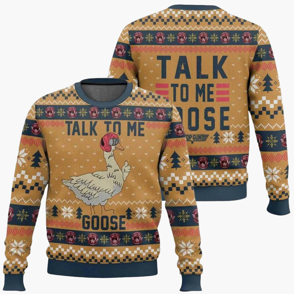 Pull de Noël Homme Style Ugly Sweater Motif Oie Drôle « Talk to Me Goose »