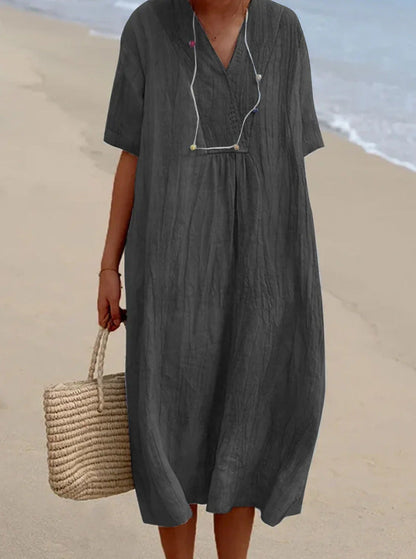 Robe en Coton et Lin Croisé à Col en V