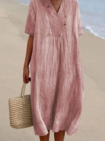 Robe en Coton et Lin Croisé à Col en V